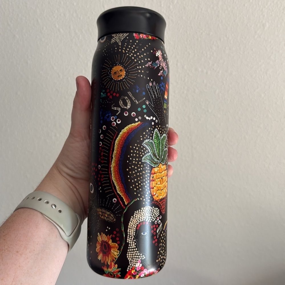 Farm Rio + Starbucks Black Water Bottle Vacuum Insulated 20 oz NWT - Picture 4 of 6